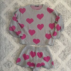 Nasty Gal Matching Sweater and Shorts Set Gray and Pink Hearts So Cute! Size S